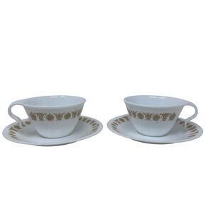 Two Vintage Corelle Butterfly Gold Tea Coffee Cup Saucer Sets